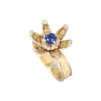 Ringe Soprana Dame in Gelbgold Zaffiro LOTO BLU